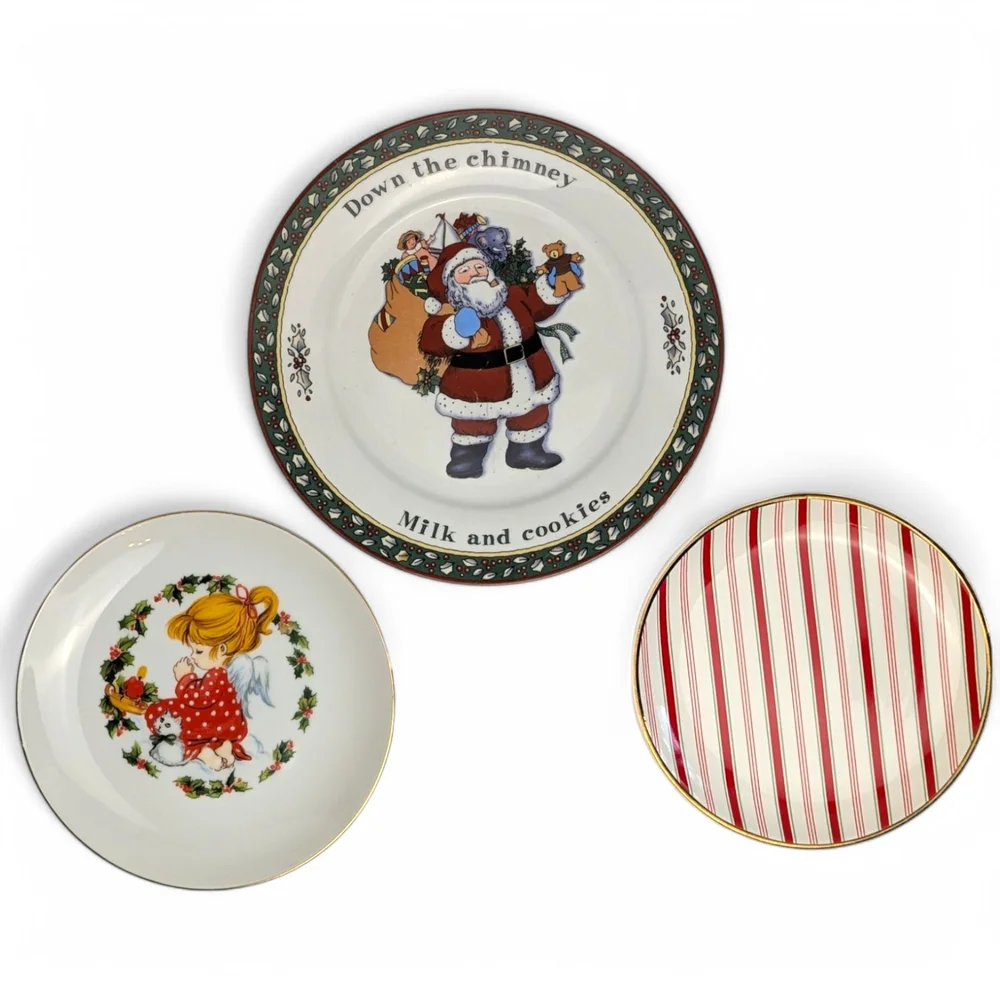 Vintage Christmas Plates Mixed Lot of 3 Santa Angel Seasonal Holiday Decor
